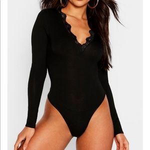 Long sleeve lace trim bodysuit